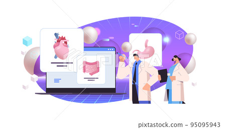 scientists examining anatomical human body internal organs on laptop screen anatomy medicine science scientists examining anatomical human body internal organs on laptop screen anatomy medicine science 95095943