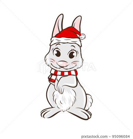 Vector Cute Funny Rabbit, Hare with Santa Hat and Scarf, Line Art. Bunny Icon, Design Template for Oriental Chinese New Year 2023 Card, Christmas Poster, Sticker, T-shirt Print, Kids Design Vector Cute Funny Rabbit, Hare with Santa Hat and Scarf, Line Art. Bunny Icon, Design Template for Oriental Chinese New Year 2023 Card, Christmas Poster, Sticker, T-shirt Print, Kids Design 95096084