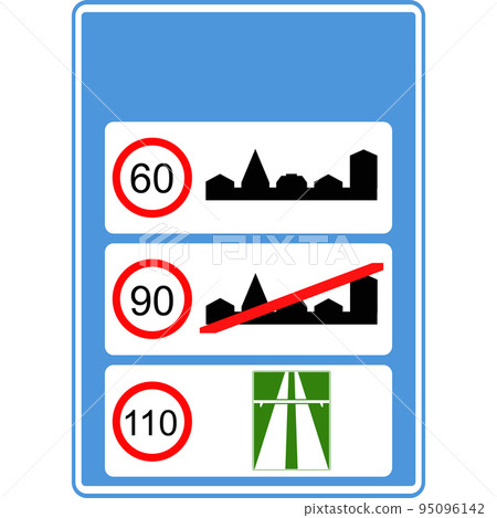 General maximum speed limits. General speed limits. Road sign. General maximum speed limits. General speed limits. Road sign. 95096142
