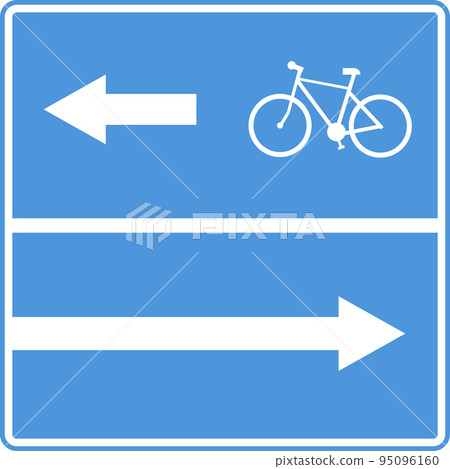 A bicycle with an arrow on a blue background. 95096160