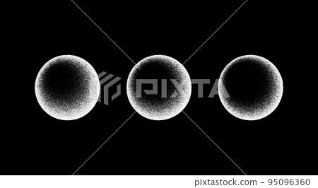 Circle grain texture set. Radial faded noise gradient collection. Round grunge shape. Speckles and particles textured background. Dotted print wallpaper. Vector 95096360