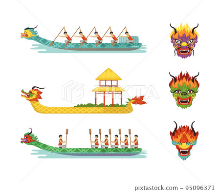 Dragon Boat Festival with Participants Taking Part in Racing Using Paddle and Mask Vector Set Dragon Boat Festival with Participants Taking Part in Racing Using Paddle and Mask Vector Set 95096371