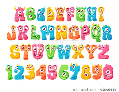 Halloween Monster Abc, Funny Kids Decorative Lettering. Cute Letters And Numbers With Emotions, Fairy Tale Type Set 95096445