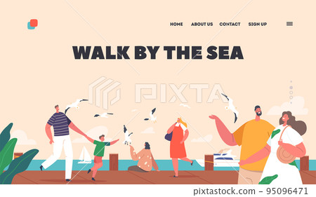 People Walk by the Sea Landing Page Template. Happy Characters Walking along Embankment with Seaview People Walk by the Sea Landing Page Template. Happy Characters Walking along Embankment with Seaview 95096471
