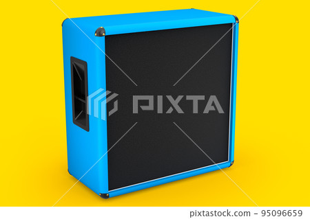 Classical electric and acoustic guitar amplifier isolated on yellow background. 95096659