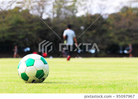 soccer ball on grass ground soccer ball on grass ground 95097967
