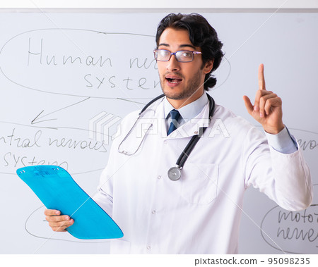 Young male doctor neurologist in front of whiteboard 95098235