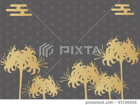 Japanese-style background illustration of amaryllis silhouette Japanese pattern autumn frame copy space illustration material 95100088