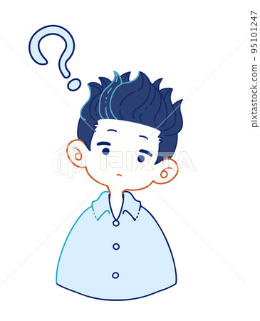 Illustration of a person who does not understand the intention and tilts his head 95101247