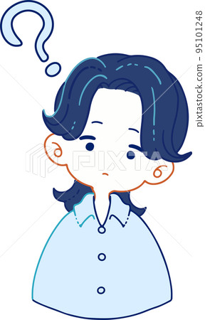 Illustration of a person who does not understand the intention and tilts his head 95101248