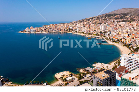 View from drone of Saranda city, Albania View from drone of Saranda city, Albania 95101778