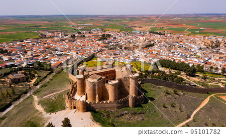 Aerial view of medieval castle near village of Belmonte Aerial view of medieval castle near village of Belmonte 95101782