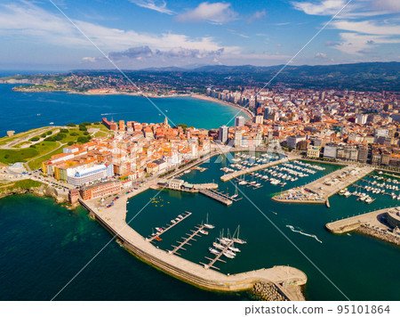 Aerial view of Gijon overlooking of marina 95101864