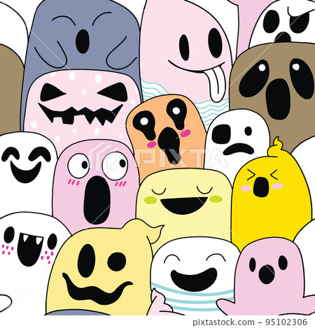 cute ghost pattern, colorful , Illustration, Cute hand drawn doodles ,Seamless cute ghost pattern, colorful , Illustration, Cute hand drawn doodles ,Seamless 95102306
