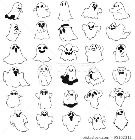 Cute ghosts icons, Halloween design set, Kawaii colorful ghost collection ,Each on a separate layer. Cute ghosts icons, Halloween design set, Kawaii colorful ghost collection ,Each on a separate layer. 95102311