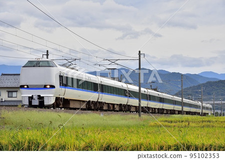 Limited express train (Thunderbird, Shirasagi) going through the rice fields ④ 95102353