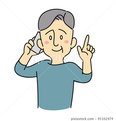 An elderly man who agrees with the explanation on the smartphone 95102974