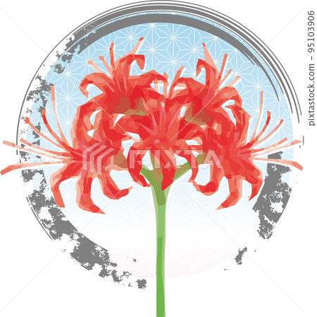 手繪紅簇孤挺花秋季手繪水彩日式日式墨圈插畫素材 95103906
