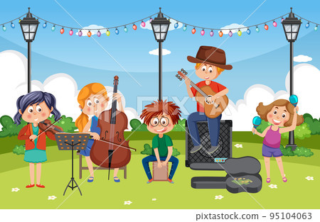 Children playing music in the park Children playing music in the park 95104063