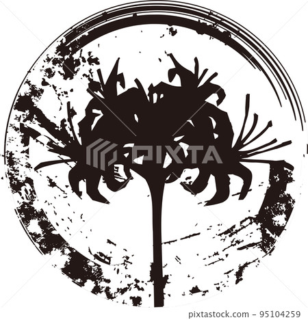 Sumi-e cluster amaryllis silhouette autumn hand-drawn Japanese style Japanese pattern sumi circle illustration material 95104259