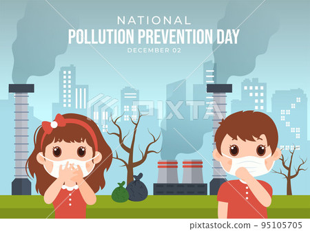 National Pollution Prevention Day for Awareness Campaign About Factory, Forest or Vehicle Problems in Template Hand Drawn Cartoon Flat Illustration 95105705