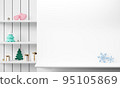 3D rendering white table or counter in white room, with Christmas decoration. 95105869