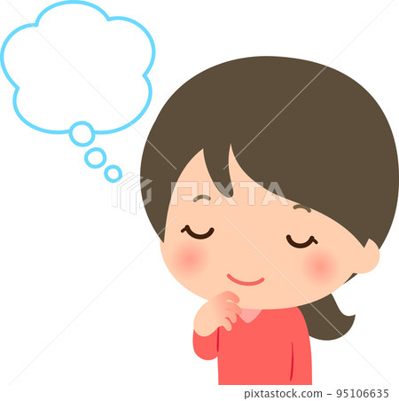 Smiling woman thinking with her eyes closed Smiling woman thinking with her eyes closed 95106635