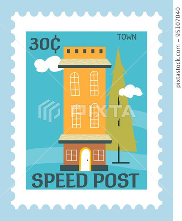 Postmark with architecture building, postcard 95107040