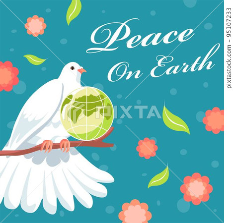 Peace on earth, dove with planet sitting on twig Peace on earth, dove with planet sitting on twig 95107233