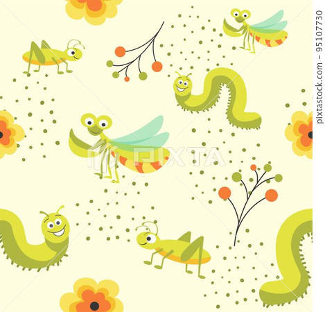 Funny insect characters, flies and caterpillar Funny insect characters, flies and caterpillar 95107730