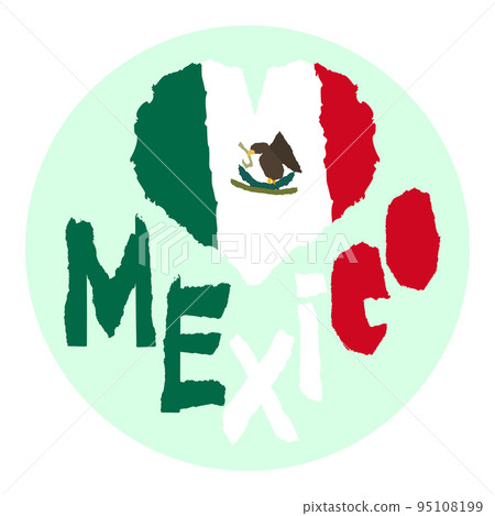 Love Mexico, America. Vintage national flag in silhouette of heart Torn paper grunge texture style. Independence day background. Good idea for retro badge, banner, T-shirt graphic design. 95108199