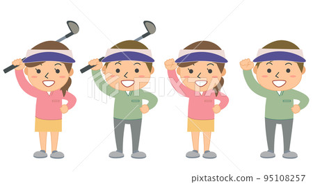 Male and female golf players posing in a fist pump 95108257