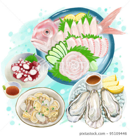 海鮮菜的矢量圖,看起來像是用彩色鉛筆劃的 海鮮菜的矢量圖,看起來像是用彩色鉛筆劃的 95109446