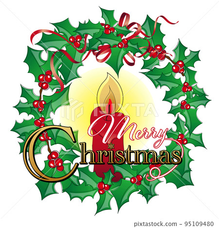 Vector illustration of a Christmas wreath of holly and candles 95109480
