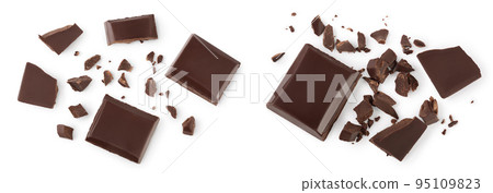 piece of chocolate isolated on white background. . Top view. Flat lay. 95109823