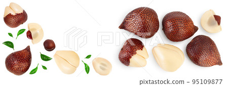 Salak snake fruit isolated on white background with full depth of field. Top view with copy space for your text. Flat lay. 95109877