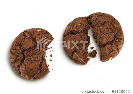 chocolate cookies broken isolated on white background with full depth of field. Top view. Flat lay chocolate cookies broken isolated on white background with full depth of field. Top view. Flat lay 95110043