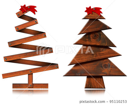 Wooden Christmas Trees with Red Comet Star Isolated on White Background 95110253