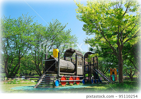 形似蒸汽機車的公園遊樂設備（插畫風格） 95110254