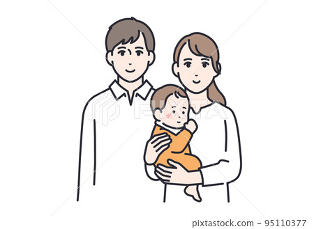 3 口之家:一對年輕夫婦和一個嬰兒的矢量插圖素材 3 口之家:一對年輕夫婦和一個嬰兒的矢量插圖素材 95110377
