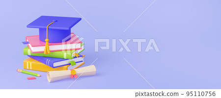 3D render of graduation cap, books and diploma 95110756