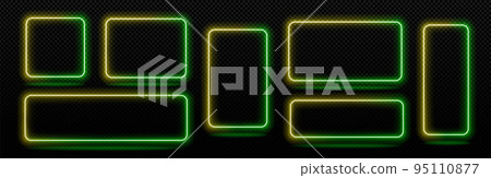 Neon frames, isolated colorful led borders set Neon frames, isolated colorful led borders set 95110877