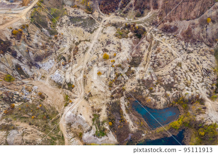 Aerial drone shot of a lake, opencast mine 95111913