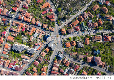 Aerial view of old city streets intersection Aerial view of old city streets intersection 95111964