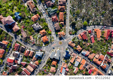 Aerial view of old city streets intersection Aerial view of old city streets intersection 95112082