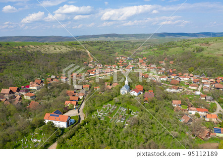 Aerial view of a typical Hungarian village in Romania 95112189