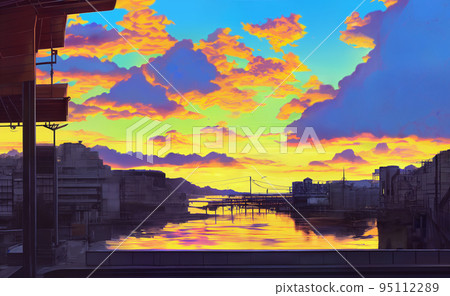 fishing port and sunrise 95112289