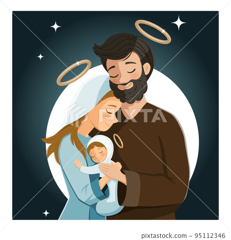 Holy Family. Nativity night scene. Birth of Christ. Christmas season Holy Family. Nativity night scene. Birth of Christ. Christmas season 95112346