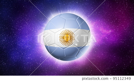 Soccer football ball with Argentina flag. Space background. Illustration 95112349