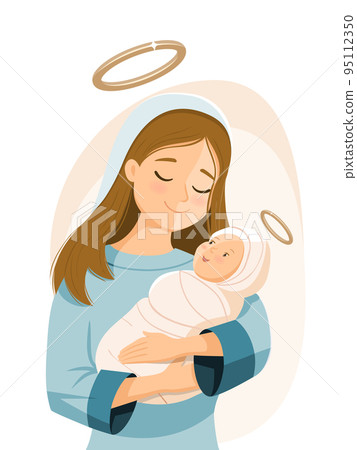 Virgin Mary holding newborn Jesus. Mothers day. Christmas scene 95112350